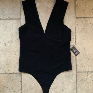 Express Plunge Neck Bodysuit with Bow Detail
